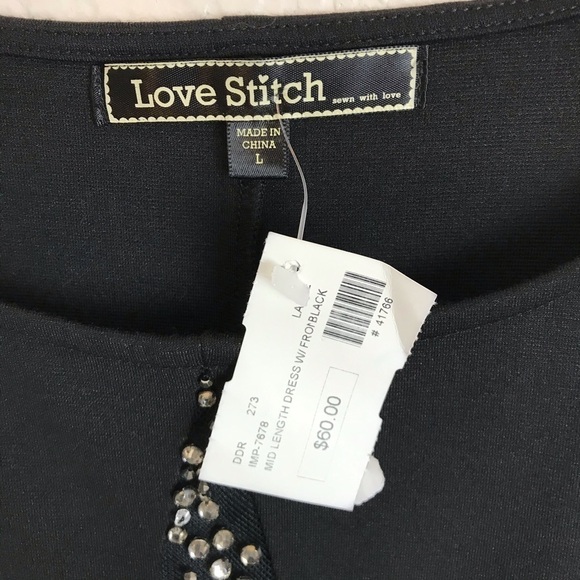 Love Stitch Black Stretch Knit Shift Dress W/Rhinestones Size L - Picture 3 of 10